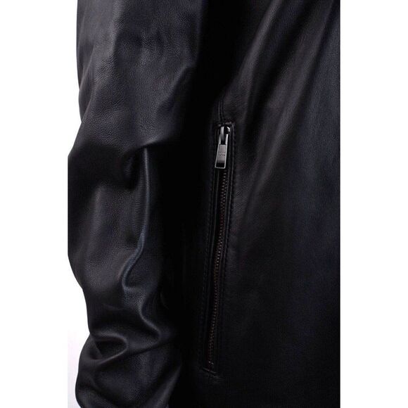 Hugo Boss Mens Black Leather Nardi Biker Jacket Coat Regular Fit US 38R NWT - Picture 4 of 8